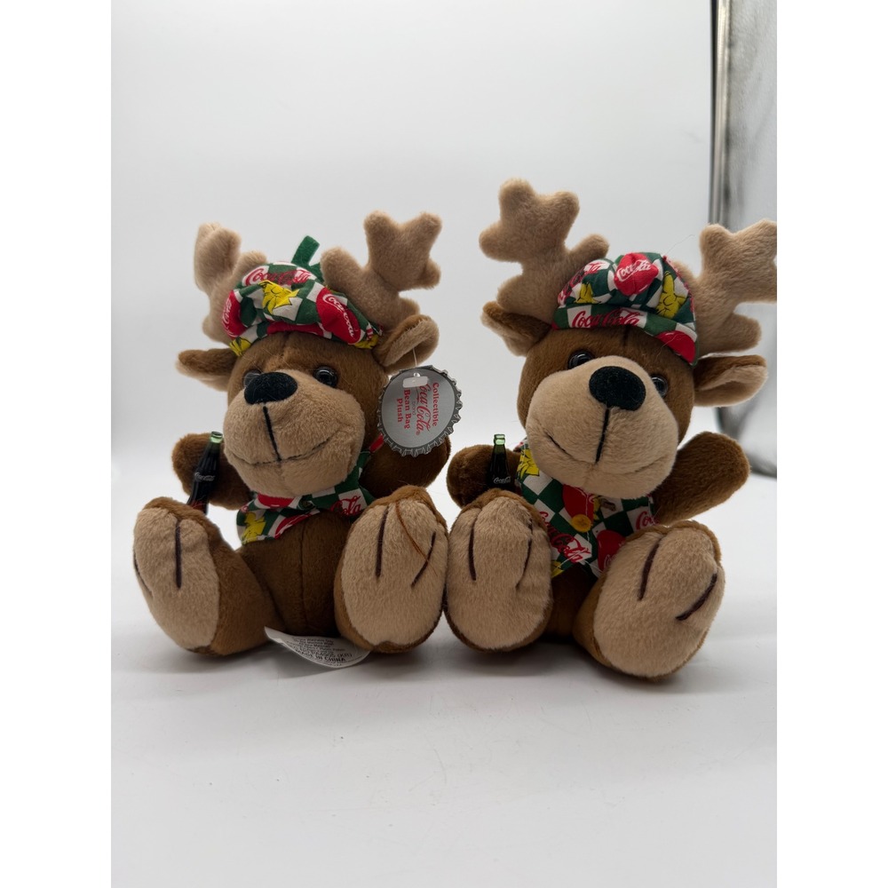 Coca-Cola Reindeer Bean Bag Plush Set of 2 Vintage Holiday Collectibles